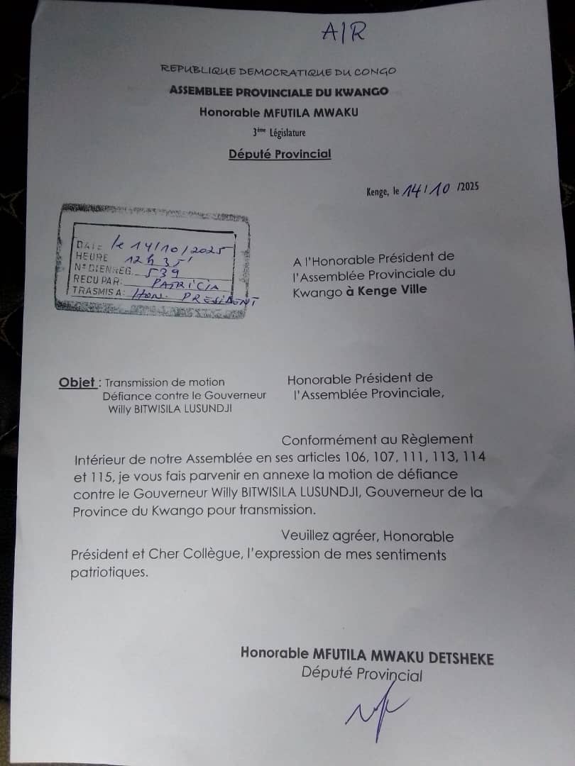 Kwango : Crise institutionnelle profonde entre l’Assemblée provinciale et l’Exécutif