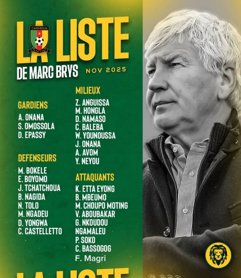 RDC -  Cameroun :Le Cameroun dévoile sa liste des 28 joueurs pour les barrages du mondial 2026